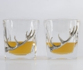 Komplet 2 kryształowych szklanek do whisky ze srebrzoną aplikacją z poroża jelenia