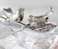 Okazały prezent na rocznicę, ślub, dla dwojga - kryształowa patera posrebrzana z ptakami, artystyczna rzeźba