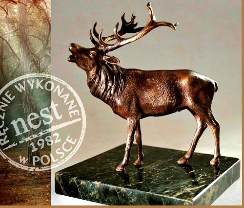 Rzeźba jeleń - brąz na marmurze