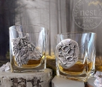 Komplet 2 szklanek do whisky - wilk, wilczy trop