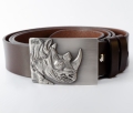 Skórzany pasek z posrebrzaną klamrą z nosorożcem