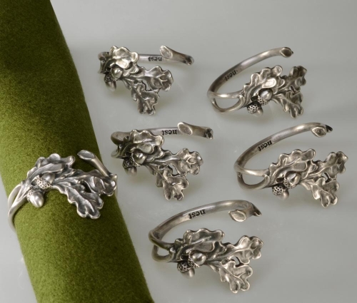 Komplet srebrzonych serwetników z motywem dębu