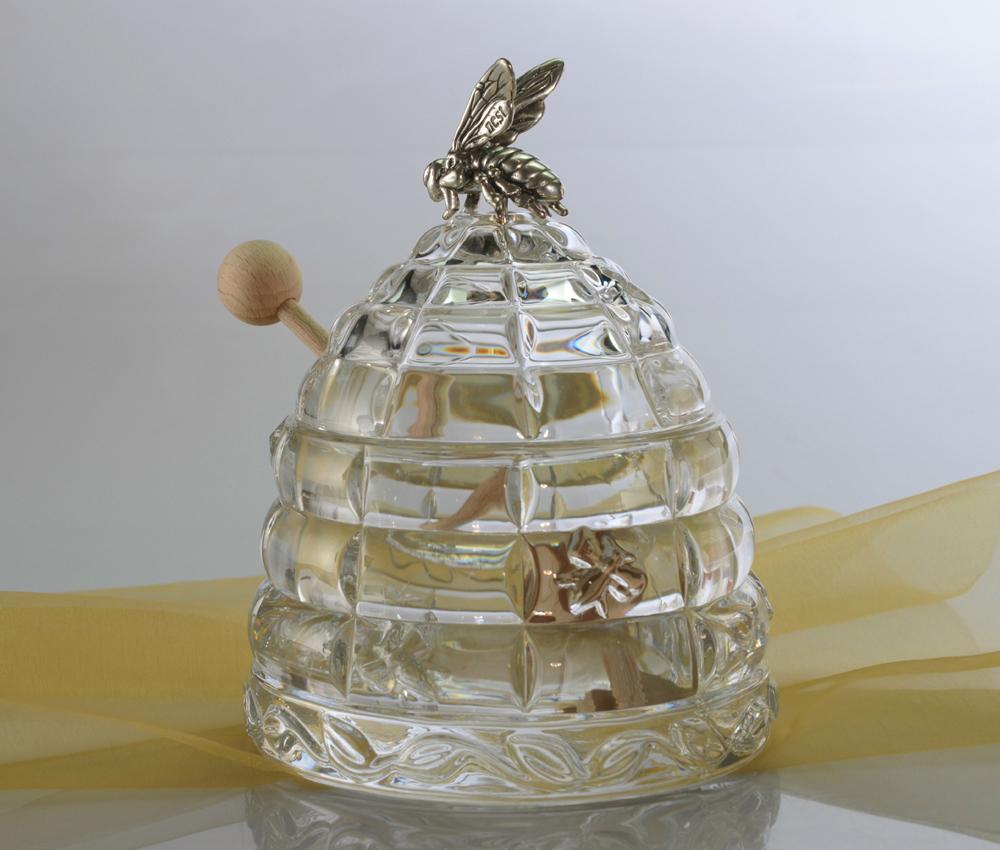 Prezent dla pary młodej, rocznicę, na nowe mieszkanie  - kryształowy pojemnik do miodu z pszczołą