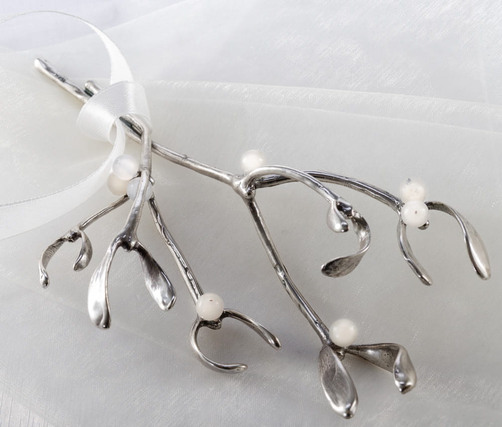 Prezent zamiast kwiatów na ślub - jemioła posrebrzana z agatami - upominek na szczęście