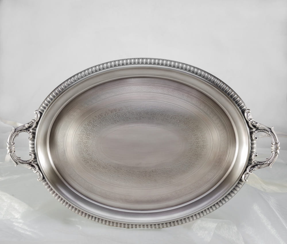 Ekskluzywny prezent na ślub, rocznicę, dla konesera - klasyczna posrebrzana taca owalna