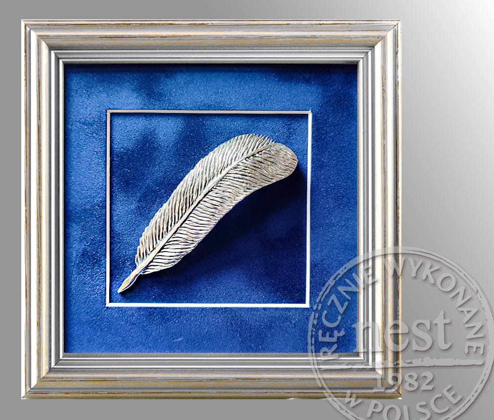 Srebrzone piórko w ramce - prezent dla pisarza