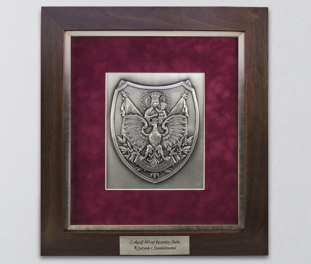 Okazały srebrzony ryngraf patriotyczny