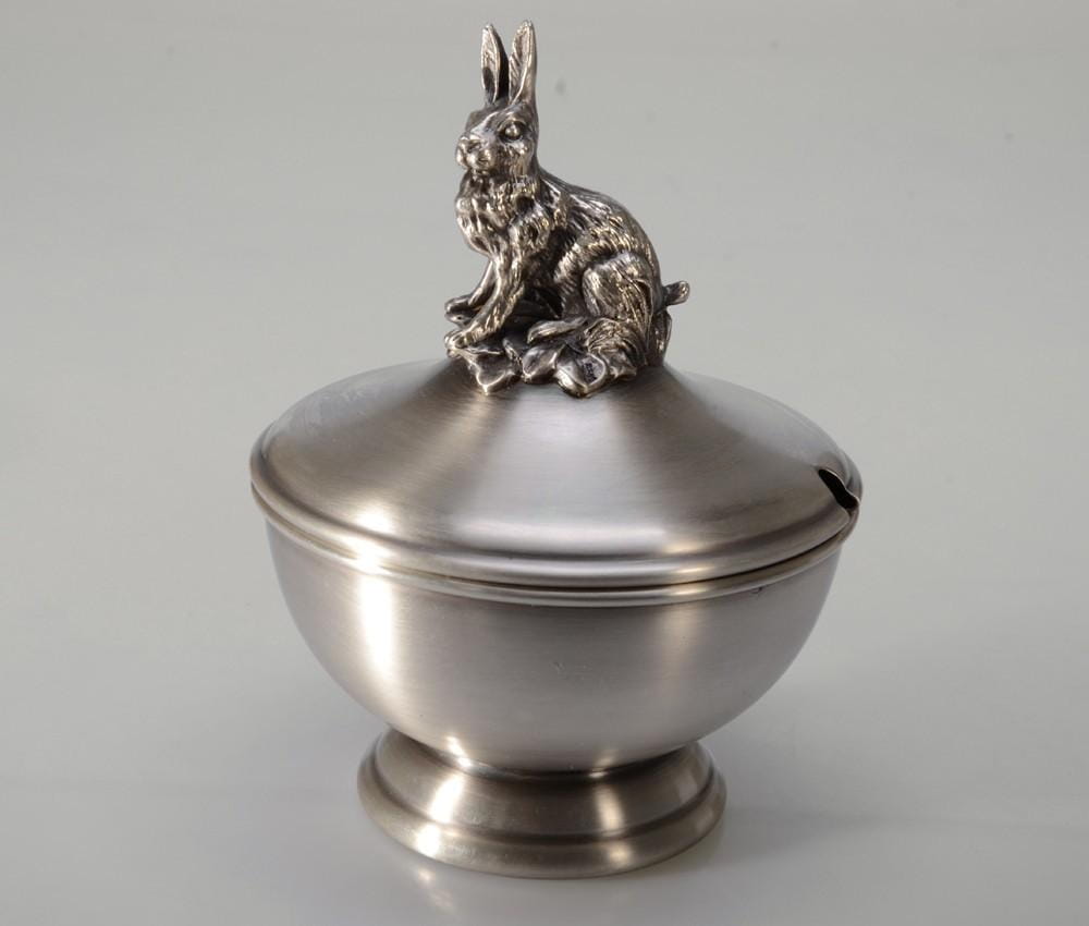 Posrebrzana cukiernica z zającem